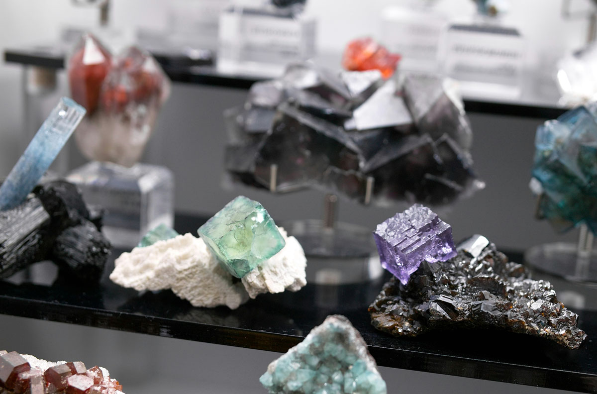 Close up of a mineral collection.
